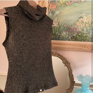 Versace black gold threaded turtle neck tank top